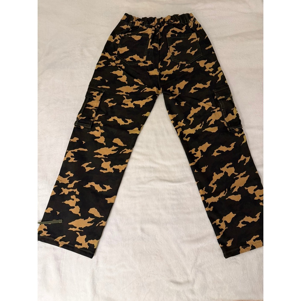 Womens Camo Cargo Pants High Waisted Straight Leg Utility Trousers Size L